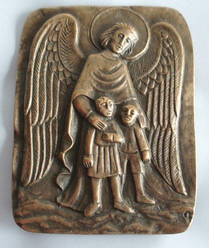 Bronze relief schutzengel - bronze,